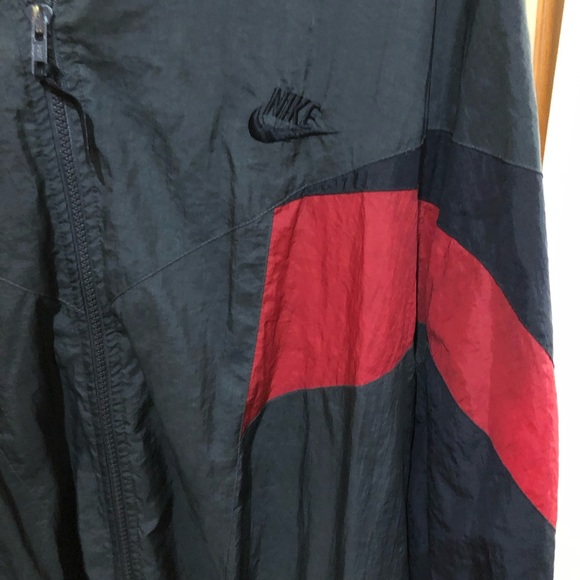 Vintage 1990s Nike Swosh Windbreaker Jacket Red And Black XXL Size Tag Cut Read - Picture 5 of 11